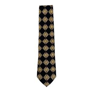 Vintage Roundtree & Yorke 100% Silk Men's Necktie-Black, Red, Gold Geo Print
